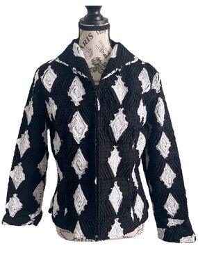 Samuel Dong Textured Black White Diamond Jacket Sculptural Zip Avant Garde M